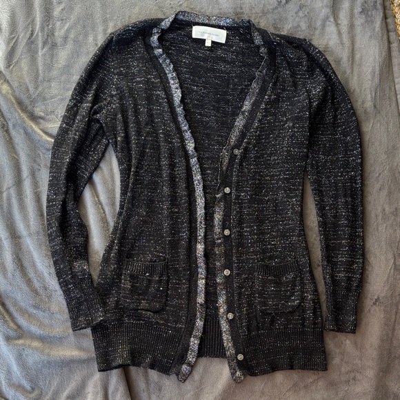 Women's Black and Silver Cardigan Sweater - Picture 1 of 5